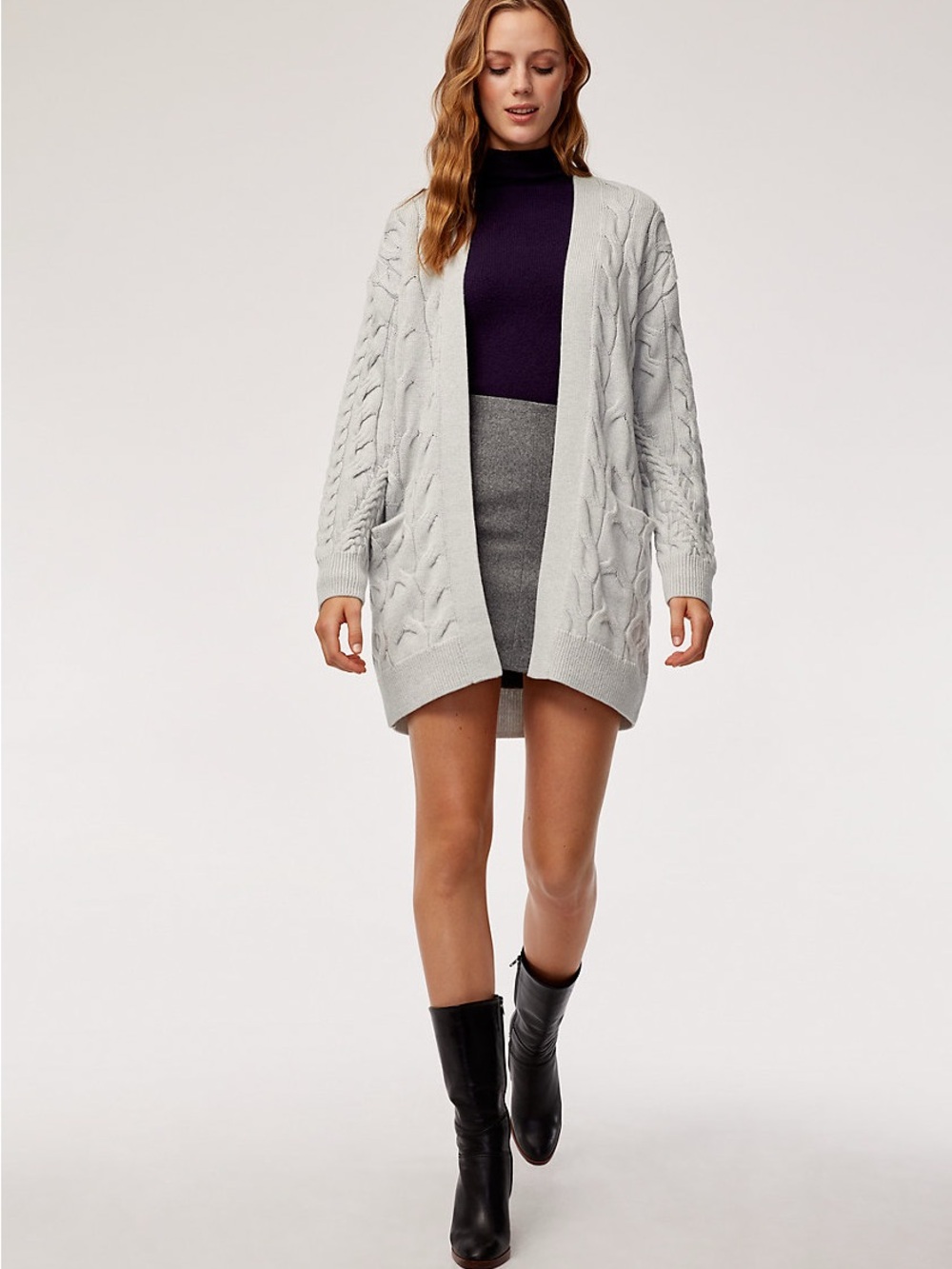 Aritzia Wilfred Light Grey Cable Knit Merino Wool Charliza Cardigan Women XS
